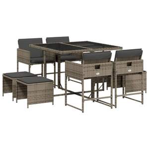 Conjunto de Comedor de Jardín de Ratán PE Gris Plegable de 8 Plazas, Conveniente y Elegante - Product Image 2