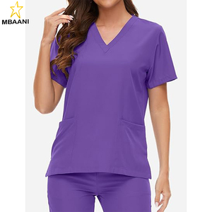 ชุดสครับสำหรับผู้หญิง เสื้อคอวีมีกระเป๋าและกางเกงสครับแบบมีเชือกผูก - Product Image 3