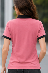เสื้อยืดผู้หญิงสีชมพู แบรนด์ Vibe Craft แขนสั้น สีพื้น ผ้าถักลำลอง 100% คอตตอน แห้งเร็ว ระบายอากาศได้ดี พิมพ์ลายตัวอักษรด้านหน้า - Product Image 2