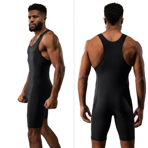 Combinaison de lutte pour hommes, noire, logo numérique imprimé, 100% polyester, séchage rapide, respirante, taille plus, adulte, Fezco Industries - Product Image 4