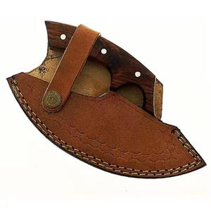 Cortador de Pizza Personalizado Hecho a Mano en Acero de Damasco con Mango de Madera y Funda de Cuero - Product Image 3