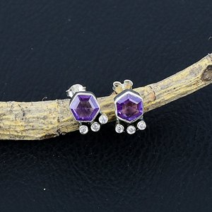 <b>Purple</b> Amethyst Vintage Classic Stud Earrings 925 Sterling Silver Women Children's Jewelry for Wedding Parties Anniversary - Product Image 1