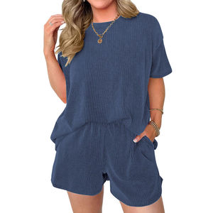 New Arrived Women shorts <b>set</b> 100% Polyester T-shirt and Shorts Casual Fashion O-Neck Women <b>Twin</b> <b>Sets</b> Sale New Unique Design OEM - Product Image 1