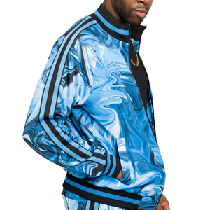 Survêtement bleu marbré pour homme, imprimé par sublimation sur toute la longueur, coupe classique, style streetwear, respirant, en polyester, pour le printemps - Product Image 4