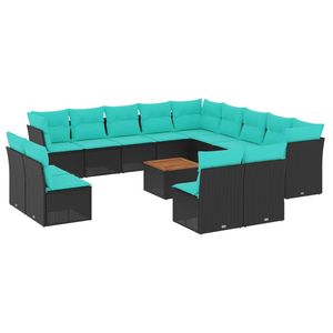 Juego de Sofás de Patio de 14 Piezas en Poliratán Negro con Cojines, Muebles Elegantes para Exteriores - Product Image 2
