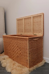 Wicker <b>Storage</b> <b>Trunk</b> <b>Box</b> Rectangular 80x65x38cm With Lid Multifunctional Clothing Organizer Bamboo Woven Minimalist Design - Product Image 2