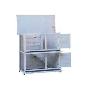 Conigliera da Esterno in Legno con Rampa e Vassoio Rimovibile, Gabbia per Conigli e Arredamento per Animali Domestici - Product Image 2