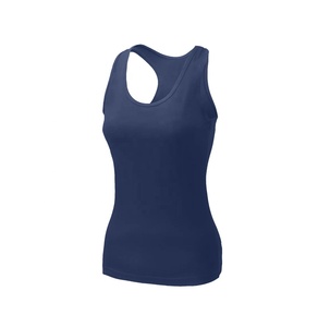 Camiseta sin mangas de poliéster transpirable con cuello redondo y espalda cruzada para mujer, ajustada, de punto, para entrenamiento, con logo personalizado, informal - Product Image 4