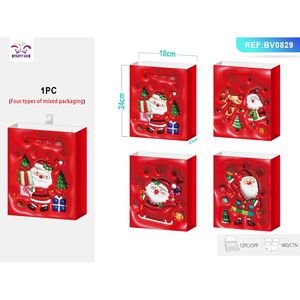 Confezione da 12 sacchetti regalo di natale rossi con manici di dimensioni assortite con cartoni animati di alberi per decorazioni di compleanno e feste 12 pz - Product Image 2