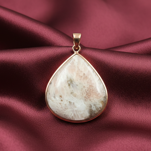 <b>Top</b>-Quality Orange Scolecite <b>Rose</b> Pattern 925 Sterling Silver Pendant Large Teardrop Shape Yellow Gold Plated Handmade Jewelry - Product Image 2