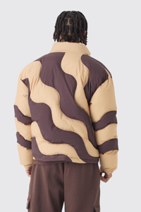 Chaqueta Acolchada para Hombre con Bloques de Color y Diseño de Parches, Cortavientos, Casual, de Invierno, con Cremallera, Cuello Alto, Ajuste Regular, Gruesa, con Relleno de Poliéster - Product Image 3