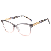 Gafas de moda para mujer 2026: Monturas ópticas ligeras de acetato de aro completo con forma de ojo de gato y patillas de diseño.
