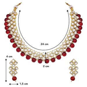 Gold Plated Alloy Necklace Earrings <b>Set</b> with Red Kundan Geometric Design <b>for</b> <b>Women</b> <b>Wedding</b> Party Classic Jewelry - Product Image 5