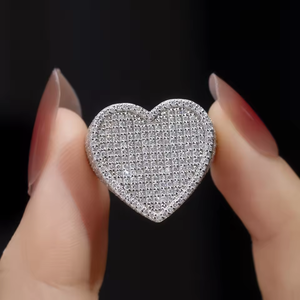 Women's 925 Silver Heart Shape Diamond <b>Cocktail</b> <b>Ring</b> Pave Setting Romantic Style - Product Image 2