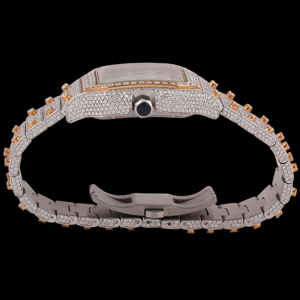 Attractive Design Round Case Glass Hidden Clasp Full Moissanite Diamond Two Tone Fashion Quartz Movement Party Wear <b>Watch</b> - Product Image 3