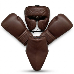 Guantes de Boxeo, Protector de Cabeza y Protector Inguinal, Equipo de Entrenamiento Personalizado, Juego de Equipo de Boxeo de Cuero Genuino Marrón Vintage - Product Image 1