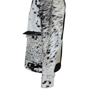 Designer <b>Men</b> Cow Pattern Faux Fur <b>Jacket</b> Black <b>White</b> Button Front Casual Winter Coat Regular Fit Single Breasted - Product Image 4