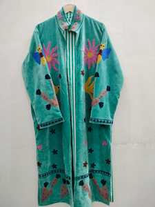 Manteau long en velours imprimé floral cœur d'amour, style Kantha indien, pour femme, avec cordon de serrage, 100 % coton - Product Image 2