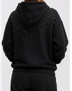 เสื้อฮู้ดดี้ผ้าฟลีซคอตตอนคุณภาพสูง แต่งซิปหนัก ประดับดาวและคริสตัล พิมพ์ลายกราฟิก ไซส์พลัสสำหรับผู้หญิง - Product Image 2