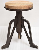 Mécanisme de manivelle en fonte levage à la main cuir rond os incrustation Console siège tabouret de salon