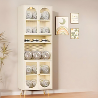 Bibliothèque en acier style crème avec portes en verre cannelé, vitrine haute, meuble de rangement pour salon, meuble de bar à café