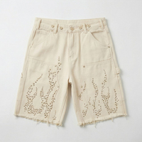 Shorts en jean bleu personnalisés unisexe, motif étoile en strass lourd, orné de diamants, shorts scintillants pour hommes, taille haute