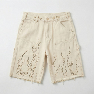 Shorts de Mezclilla Azules Personalizados Unisex con Pedrería, Diseño de Estrellas y Diamantes Brillantes, Cintura Alta para Hombre - Product Image 1