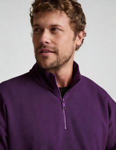 Sudadera de manga larga con media cremallera para hombre, color morado oscuro, tela personalizable de alto gramaje, para uso casual. - Product Image 6