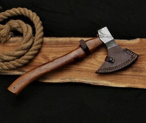 Hand Forged Industrial Grade Damascus Steel Tomahawk <b>Axe</b> Leather Sheath ODM Customizable Bearded Hatchet for <b>Camping</b> Outdoor Use - Product Image 2