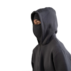 Sweat à capuche balaclava style streetwear avec logo personnalisé, fermeture éclair intégrale, double capuche, masque de ski, coupe oversize, vintage, pour homme - Product Image 4