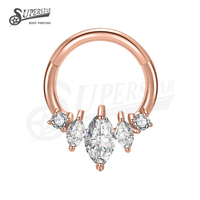 SUPERSTAR Anneau de nez, piercing de septum ou boucle d'oreille Daith en acier inoxydable 316L, avec segment articulé serti de zircone cubique (CZ) taille marquise et taille ronde