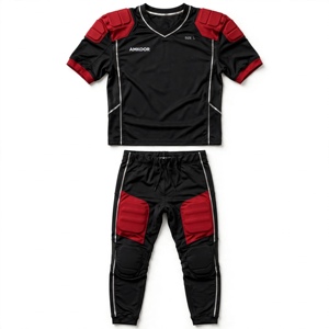 Ensemble de maillot de football américain rembourré noir et rouge pour homme, sans manches, col en V, taille élastique, coupe athlétique en mesh, anti-humidité, imprimé - Product Image 1