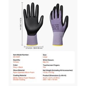 12 Paia di Guanti da Lavoro per Touch Screen, Rivestiti in Nitrile e Lattice, Durevoli, Sterili, Antiscivolo, Traspiranti, in Nylon, per Edilizia e Giardinaggio - Product Image 5