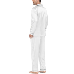 <b>Men's</b> White Silk Satin <b>Pajama</b> <b>Set</b> Long Sleeve Solid Color Classical Style with Pocket Spring Sleepwear - Product Image 4