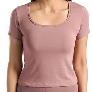 Camiseta Deportiva Personalizada para Mujer, Color Rosa, Corte Ajustado, Manga Corta, Cuello Redondo, Elástica, Transpirable, Suave, para Gimnasio, Fitness y Yoga - Product Image 1