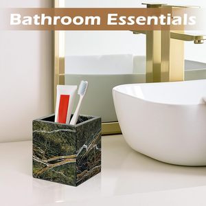 Porte-stylo en marbre, support pour pinceaux de maquillage et brosses à dents en pierre naturelle d'inspiration forestière, conteneur carré en marbre pour bougies, télécommandes - Product Image 3