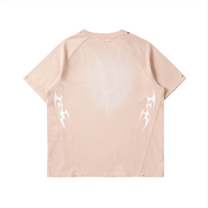 Oversized Short Sleeve T-Shirt <b>Men</b> Knitted O-Neck Streetwear Dripping Print Front Logo Custom Letter Pattern - Product Image 2