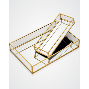 Bandeja rectangular de lujo con espejo dorado, organizador decorativo de perfume de vidrio y metal para tocador, elegante bandeja de almacenamiento de joyas para baño. - Product Image 2