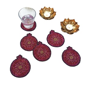 <b>CRYSTAL</b> CRAFT Nature Theme Beaded Embroidered Durable Canvas Coasters Mushroom <b>Tree</b> Design 300mm Diameter DrinkNature Theme - Product Image 1