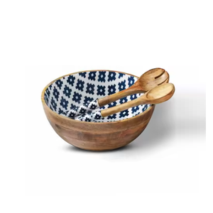 Bol de service décoratif imprimé en bois de manguier, vaisselle élégante émaillée pour les fêtes - Product Image 1