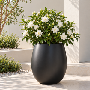 Custom Fiberglass <b>Flower</b> <b>Pot</b> With Stone Effect Surface, Elegant Pedestal Planter <b>For</b> Modern <b>Outdoor</b> And Patio Decoration - Product Image 2