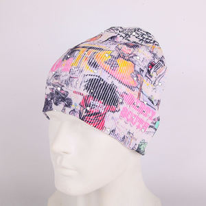 Custom Unisex Sublimation All Over Print Logo <b>Winter</b> Cuffless Rhinestone Knitted Beanie Hat Skull <b>Cap</b> with Custom logo - Product Image 3