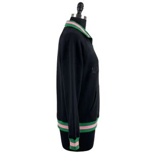 <b>Black</b> Quarter Zip Sweatshirt Women Green Stripe Collar <b>Long</b> Sleeve Pullover Casual Fashion <b>Top</b> Graphic Style Apparel - Product Image 4