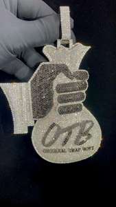 Huge Custom Hip Hop Style Money <b>Bag</b> Pendant with Name <b>Initials</b> in 925 Sterling Silver VVS D Colour Black Moissanite Studded Sale - Product Image 4