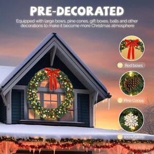 60in 220 <b>Lights</b> 600 <b>Branches</b> PVC Bow Decoration Garland Garden Green Christmas Garlands & Wreaths - Product Image 5