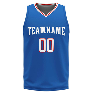 Maillot de basket-ball bleu personnalisé avec nom et numéro sublimés, débardeur unisexe sans manches en polyester respirant - Product Image 3