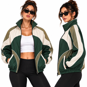<b>women</b> maroon color block windbreaker jacket wholesale retro streetwear zip up track top lightweight casual running jackets <b>coat</b> - Product Image 2