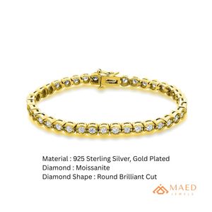 Bracelet tennis en moissanite, bracelet à maillons fins, bijoux de mode pour femmes, finition dorée, bijoux élégants pour tous les jours, cadeau - Product Image 6