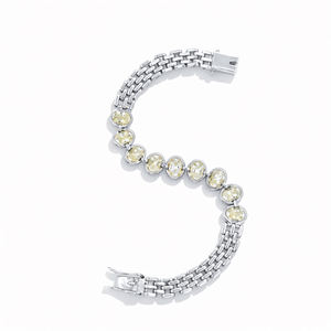 Bracelet de luxe certifié en argent sterling 925 plaqué or et rhodium, avec pierre ovale en aquamarine jaune et chaîne maille à neuf pierres - Product Image 2