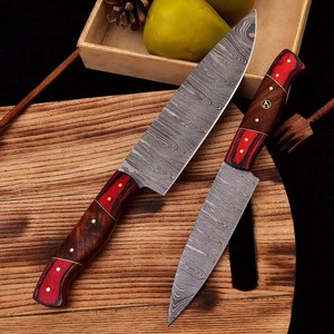 Ensemble de 2 couteaux de chef en acier damas faits à la main, manche ergonomique en bois ambidextre, couteaux de cuisine professionnels durables à lame pleine - Product Image 3